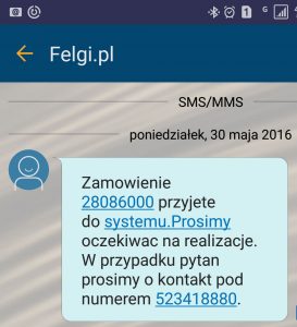 SMS potwierdzający zamówienie